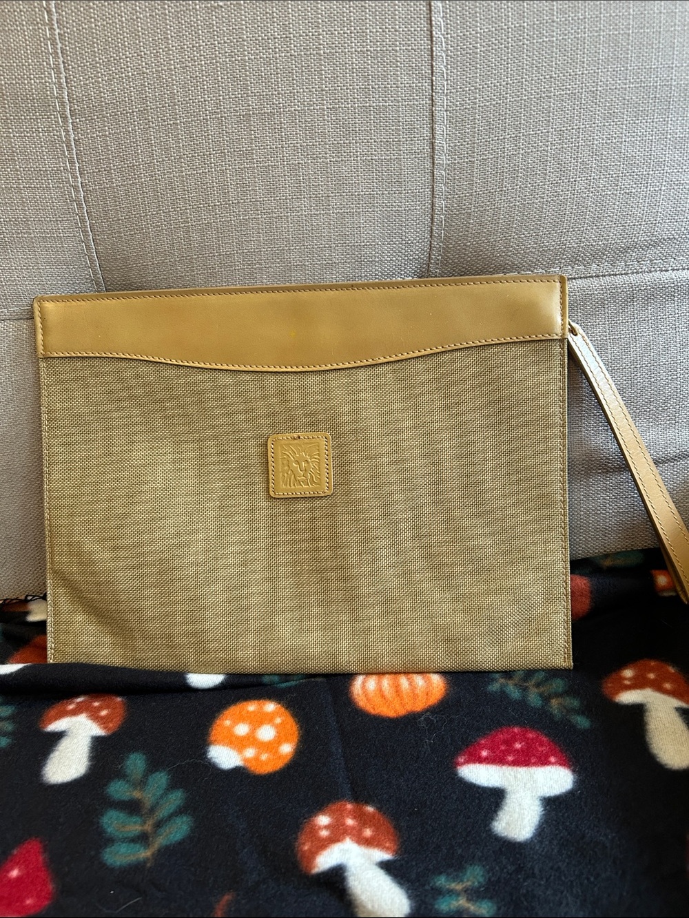 Anne Klein Canvas and Leather Wristlet Clutch in Tan
